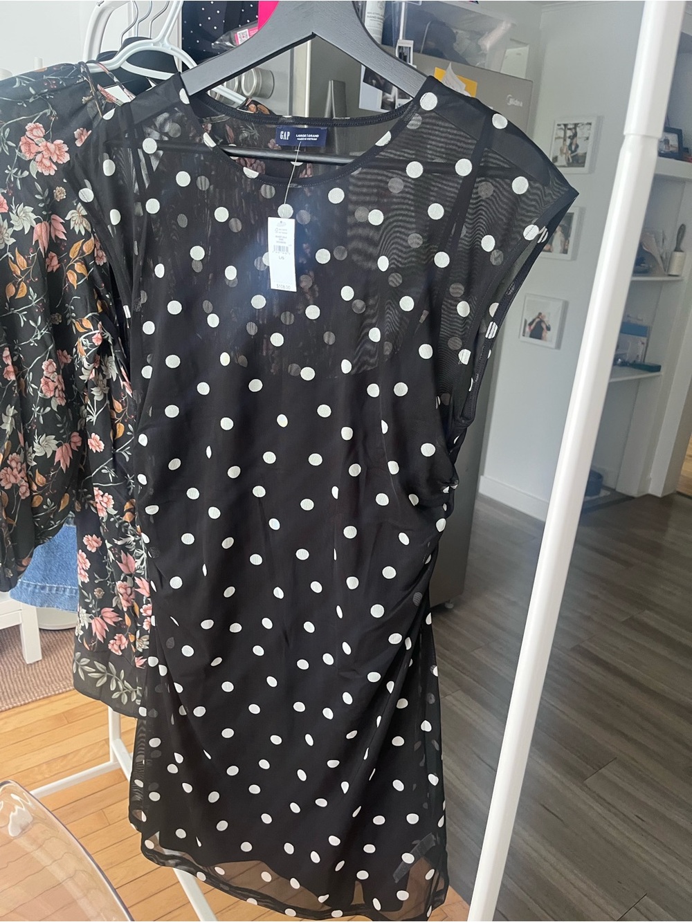 GAP Black and White Polka Dot Mesh Midi Dress